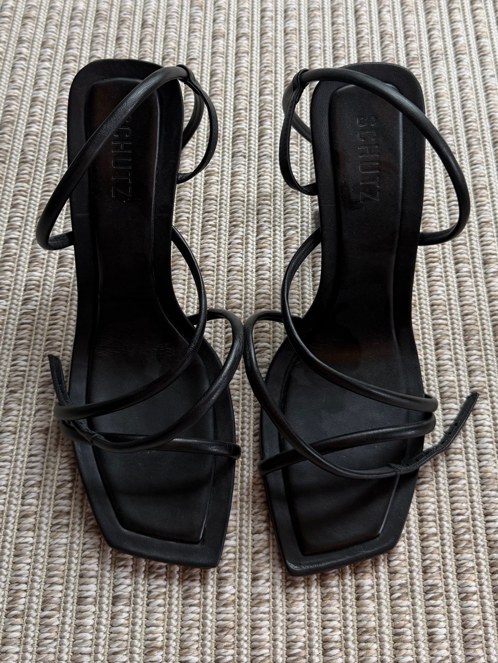 Schutz Black Strappy Square-Toe Heeled Sandals- size 11
